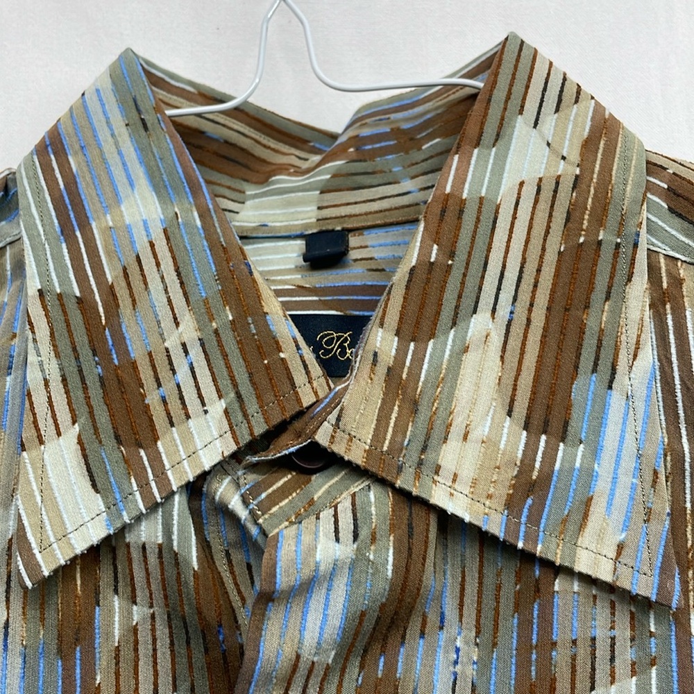 Brown and Blue Casual Button Down Shirt with Earthy Tones